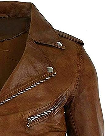 Mens Vintage Brown Brando Style Motorcycle Jacket