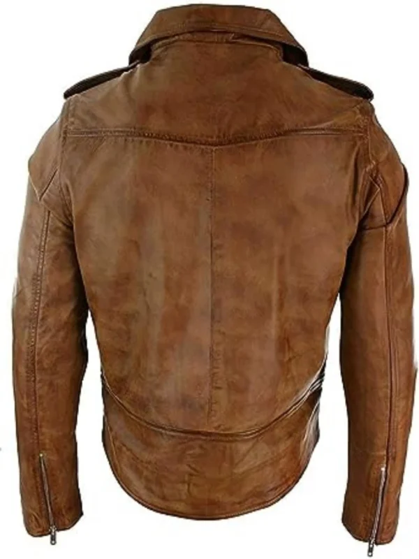 Mens Vintage Brown Brando Style Motorcycle Jacket