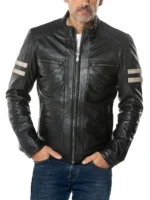 Mens Biker Distressed Black Leather Jacket