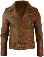 Mens Vintage Brown Brando Style Motorcycle Jacket