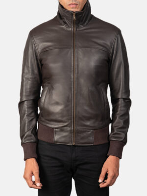 Air Rolf Brown Leather Bomber Jacket