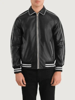 Cooper Black Leather Varsity Jacket