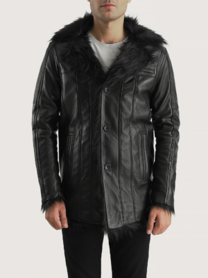 Furcliff Black Leather Coat