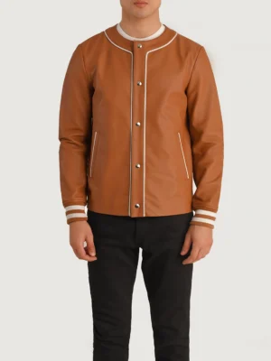 Willis Tan Brown Leather Varsity Jacket