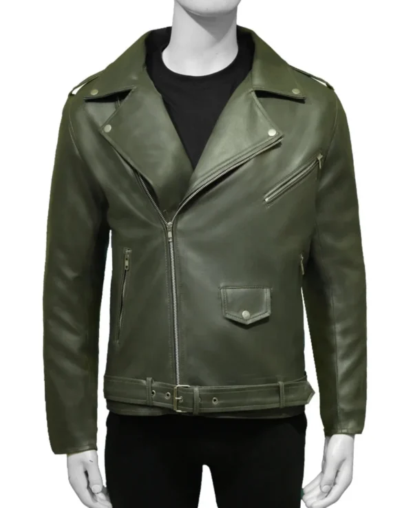 Mens Olive Green Moto Leather Jacket