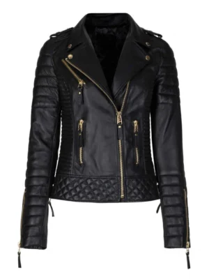 MEN'S GENUINE DIAMOND QUILTED BIKER BLACK JACKET