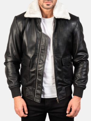 Airin G-1 Black & White Leather Bomber Jacket