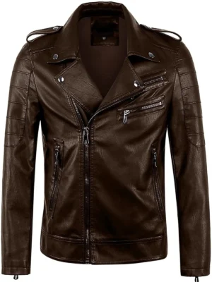 Men's Vintage Asymmetric Zip Lightweight Leather Jacket