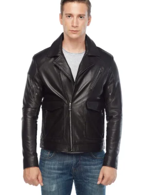 Real Leather Black Biker Jacket for Men