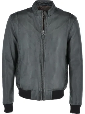 Vintage Leather Bomber Racing Grey Jacket