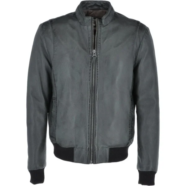 Vintage Leather Bomber Racing Grey Jacket